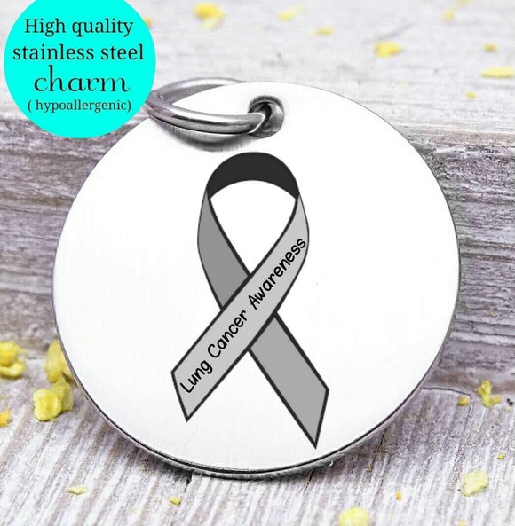 Lung cancer Awareness, Cancer, Cancer awareness, ribbon charm, stainless steel charm 20mm very high quality..Perfect for DIY projects